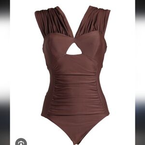 Brown Womens Ruched One Piece Tummy Control Slimming Swimsuit LARGE new
